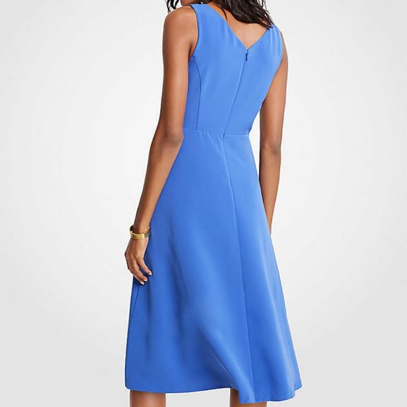 Ann Taylor Vibrant Blue V-Neck Midi Flare Dress - Picture 3 of 3